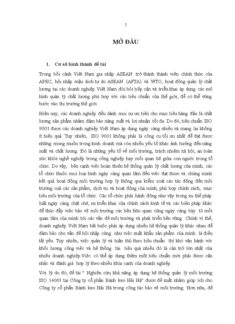 image for page Nghiên cứu khả năng áp dụng hệ thống quản lý môi trường ISO 14001 tại Công ty cổ phần Bánh kẹo Hải Hà 1
