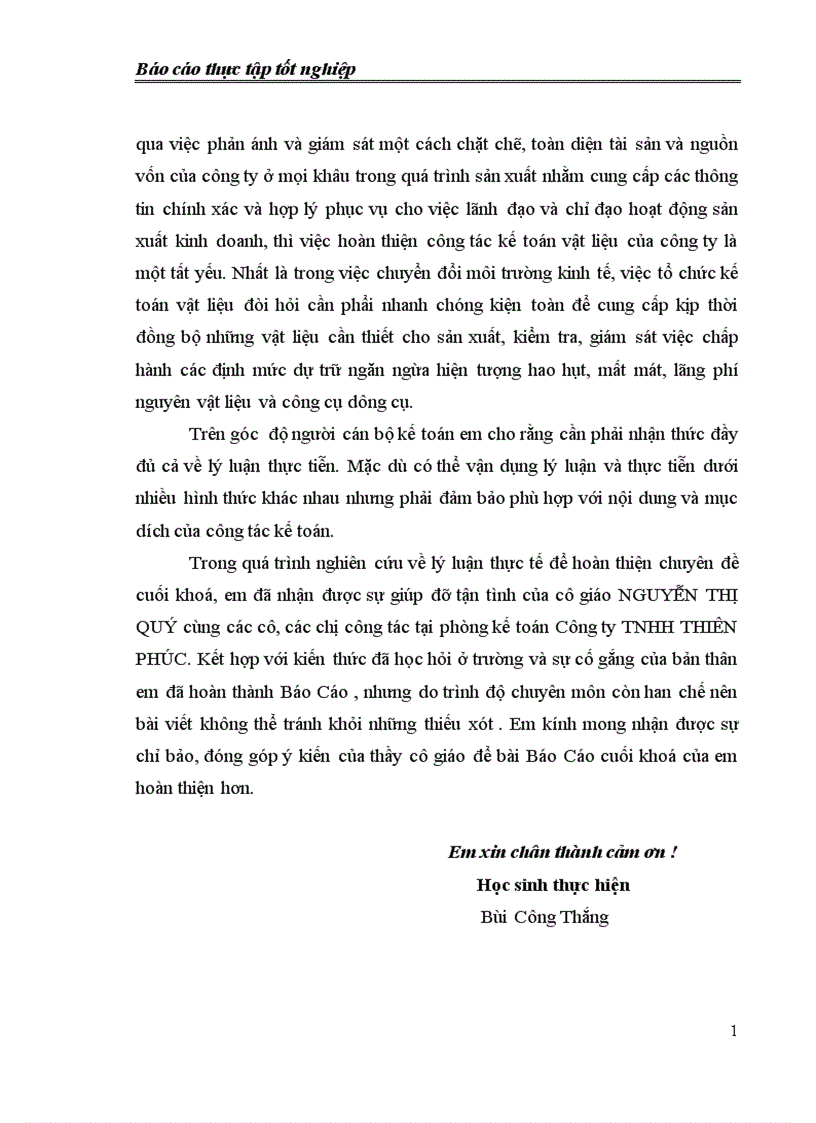 image for page Tổ chức công tác nguyên liệu vật liệu và tình hình quản lý sử dụng nguyên liệu vật liệu tại Công ty TNHH ThiÊn phúc