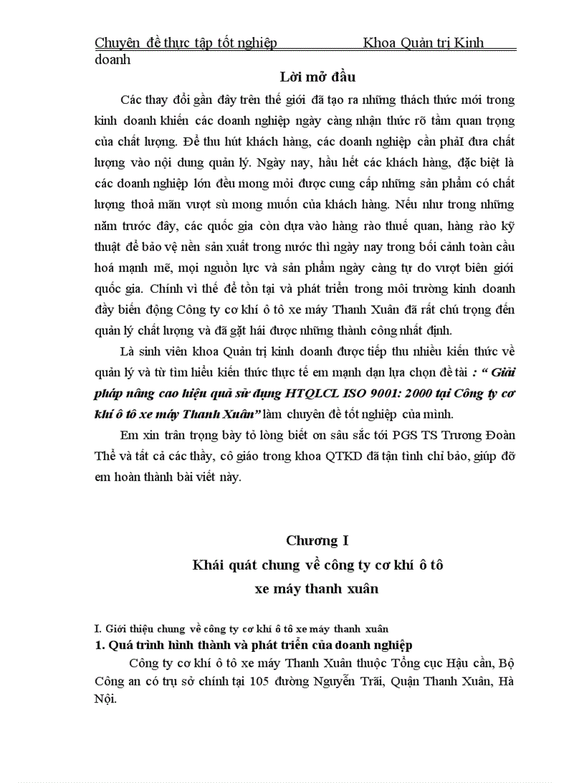 Giải pháp nâng cao hiệu quả sử dụng HTQLCL ISO 9001 2000 tại Công ty cơ khí ô tô xe máy Thanh Xuân 1