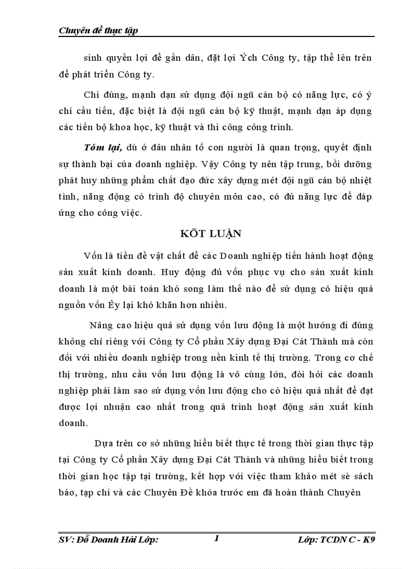 image for page Sử dụng hiệu quả vốn lưu động tại Công ty Cổ phần Xây dựng Đại Cát Thành 1