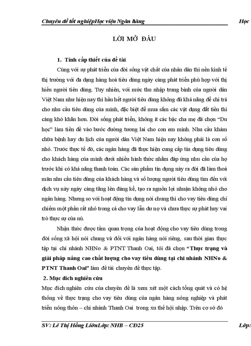 image for page Thực trạng và giải pháp nâng cao chất lượng cho vay tiêu dùng tại chi nhánh NHNo PTNT Thanh Oai 1