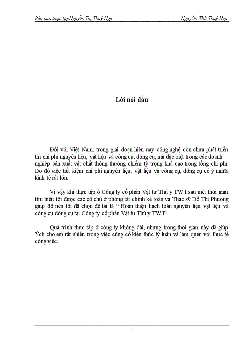 image for page Hoàn thiện hạch toán nguyên liệu vật liệu và công cụ dụng cụ tại Công ty cổ phần Vật tư Thú y TW I 1