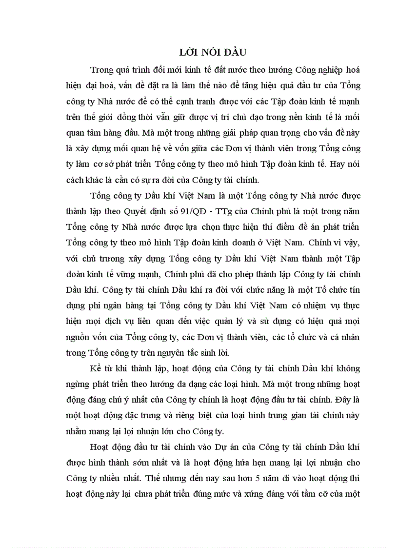 image for page Tình hình đầu tư tài chính vào Dự án tại Công ty tài chính Dầu khí thuộc Tổng công ty Dầu khí Việt Nam 1