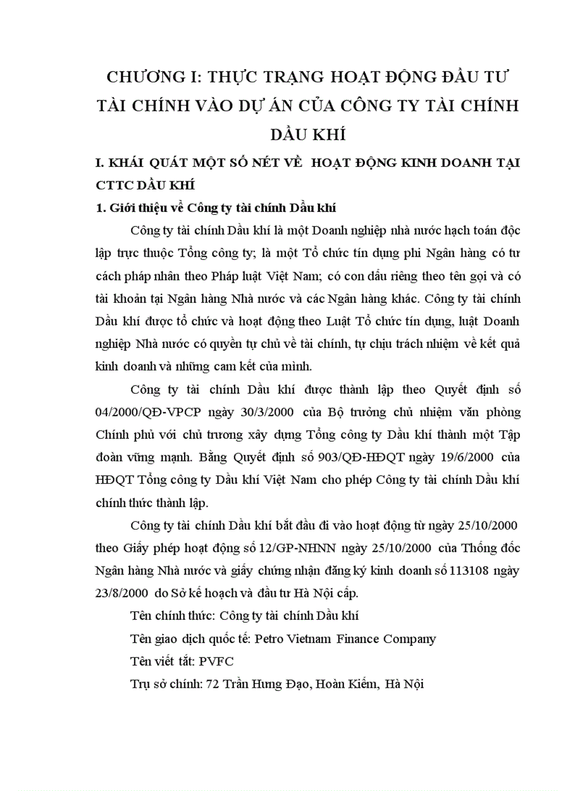 image for page Tình hình đầu tư tài chính vào Dự án tại Công ty tài chính Dầu khí thuộc Tổng công ty Dầu khí Việt Nam 1