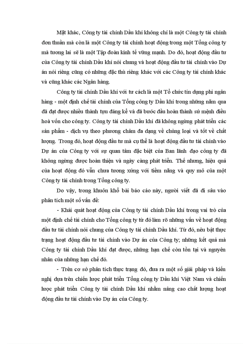 image for page Tình hình đầu tư tài chính vào Dự án tại Công ty tài chính Dầu khí thuộc Tổng công ty Dầu khí Việt Nam 1