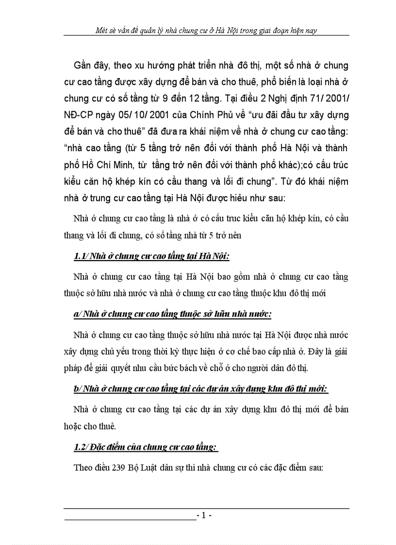 Một số vấn đề quản lý nhà chung cư ở trong giai đoạn hiện nay 1