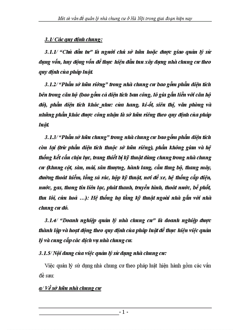 Một số vấn đề quản lý nhà chung cư ở trong giai đoạn hiện nay 1