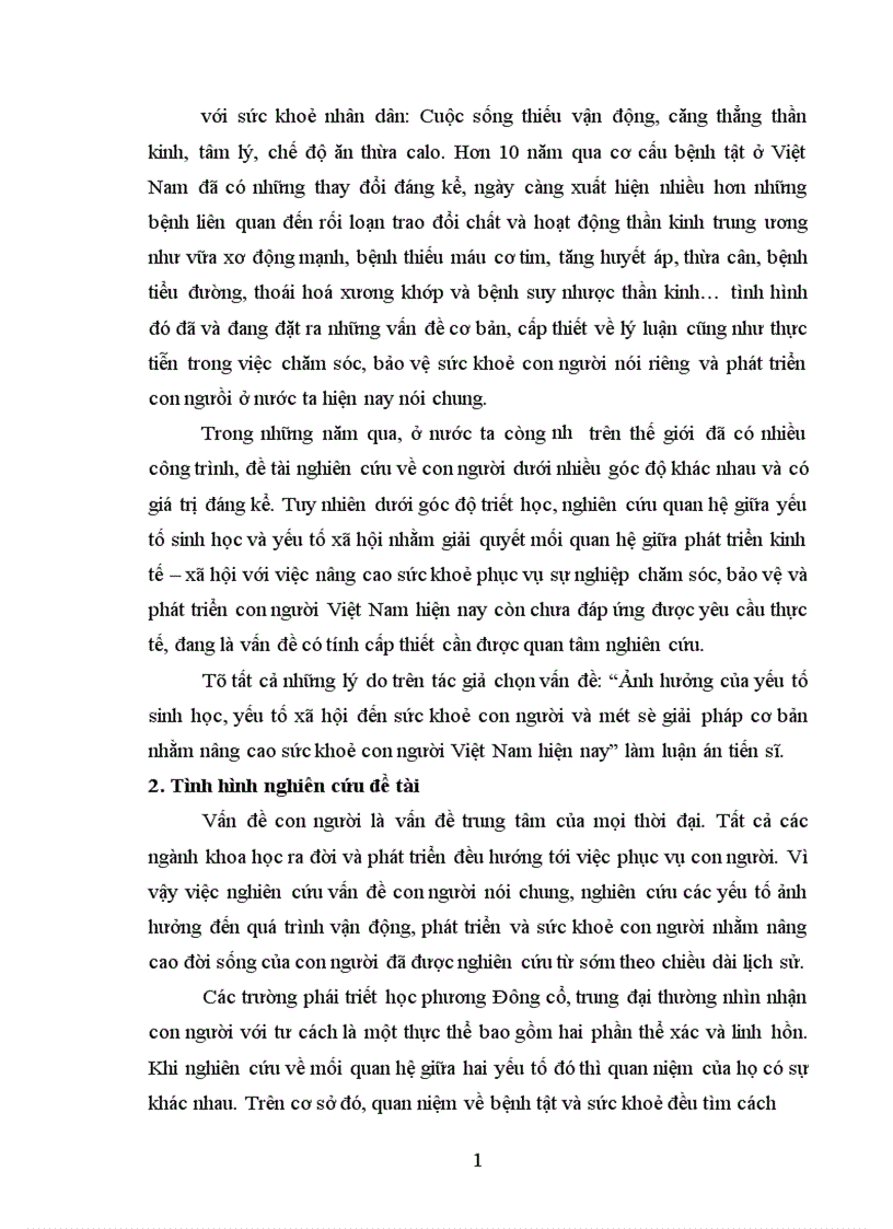 Ảnh hưởng của yếu tố sinh học yếu tố xã hội đến sức khoẻ con người và một số giải pháp cơ bản nhằm nâng cao sức khoẻ con người Việt Nam hiện nay