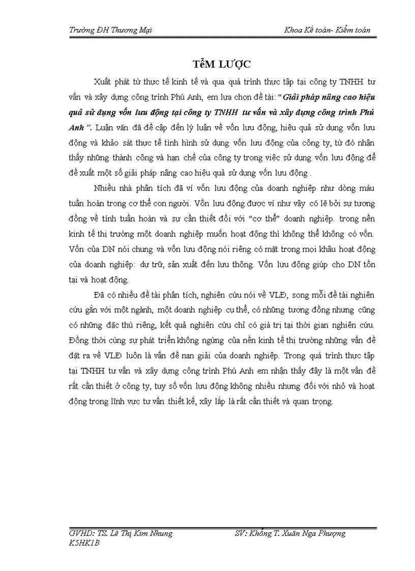 image for page Báo cáo thực tập tổng hợp Vốn lưu động và một số giải pháp nâng cao hiệu quả sử dụng vốn lưu động ở Công ty TNHH tư vấn và xây dựng công trình Phú Anh