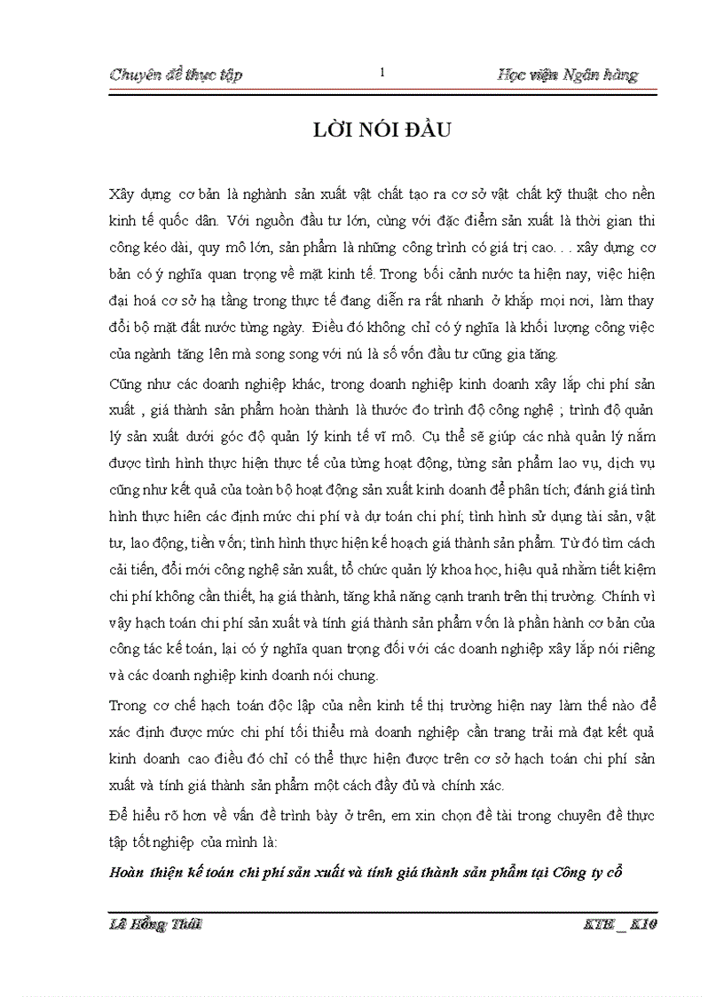 image for page Hoàn thiện kế toán chi phí sản xuất và tính giá thành sản phẩm tại Công ty cổ phần xây lắp và sản xuất công nghiệp 1