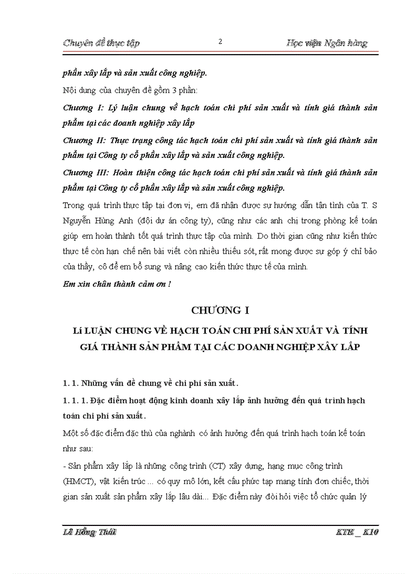 image for page Hoàn thiện kế toán chi phí sản xuất và tính giá thành sản phẩm tại Công ty cổ phần xây lắp và sản xuất công nghiệp 1