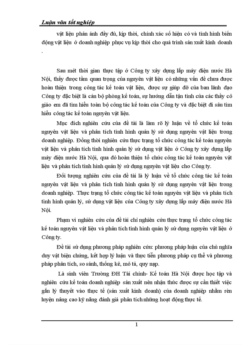 image for page Kế toán nguyên vật liệu và phân tích tình hình quản lý sử dụng nguyên vật liệu ở Công ty Xây dựng lắp máy Điện nước Hà Nội