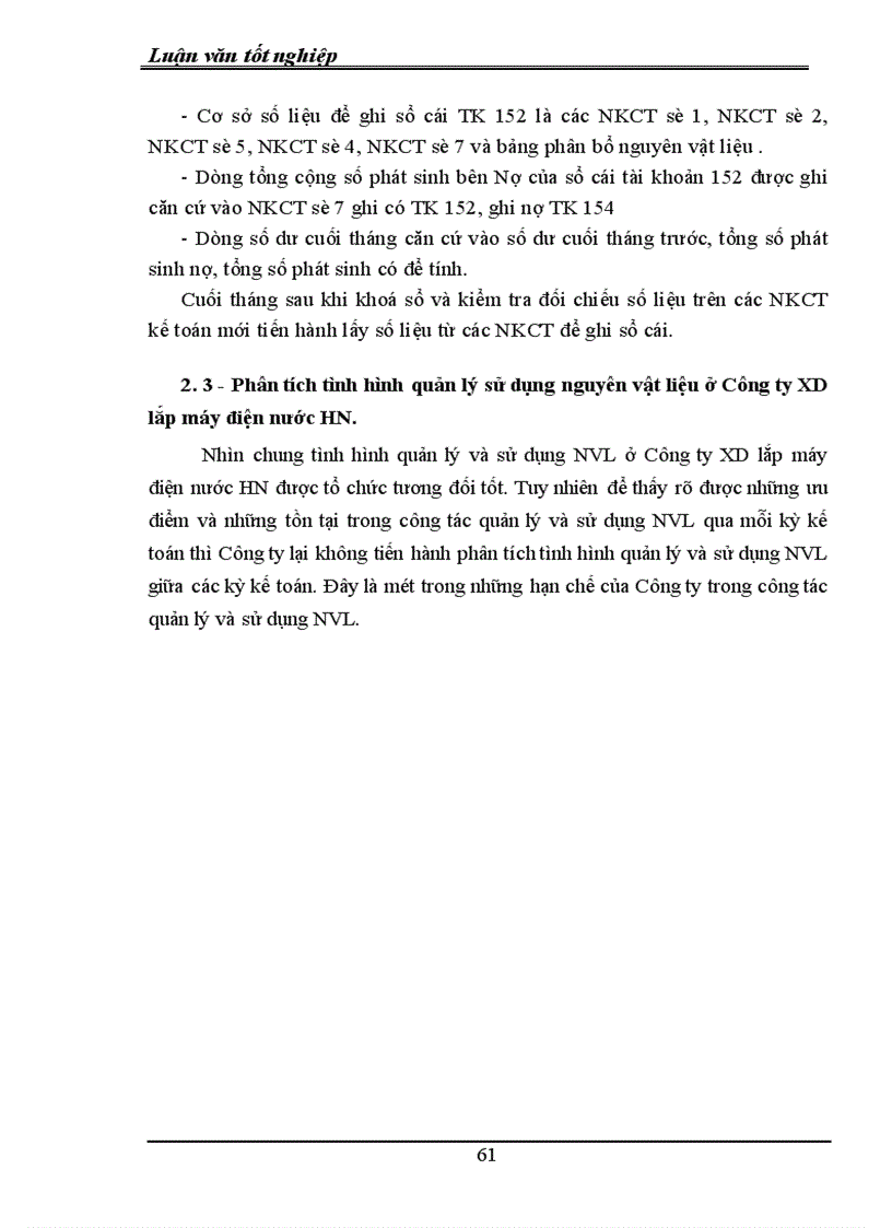 image for page Kế toán nguyên vật liệu và phân tích tình hình quản lý sử dụng nguyên vật liệu ở Công ty Xây dựng lắp máy Điện nước Hà Nội