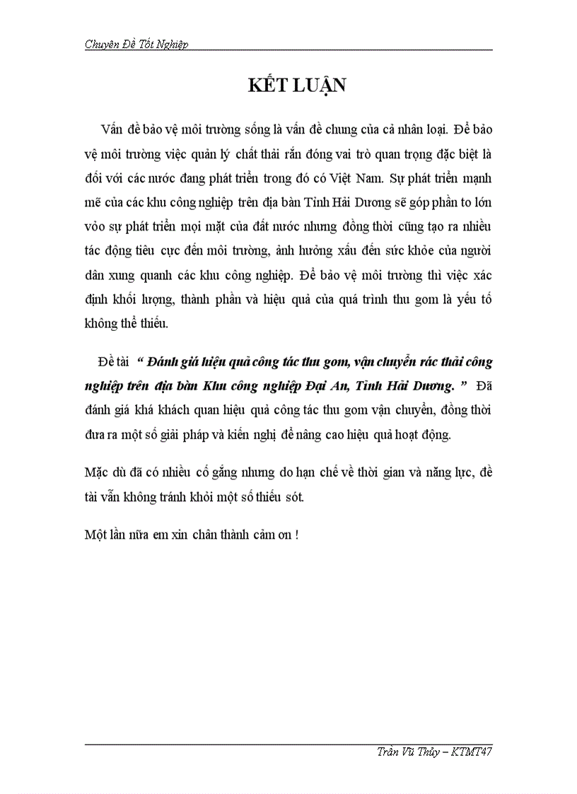image for page Đánh giá hiệu quả công tác thu gom vận chuyển rác thải công nghiệp trên địa bàn Khu công nghiệp Đại An Tỉnh Hải Dương 1