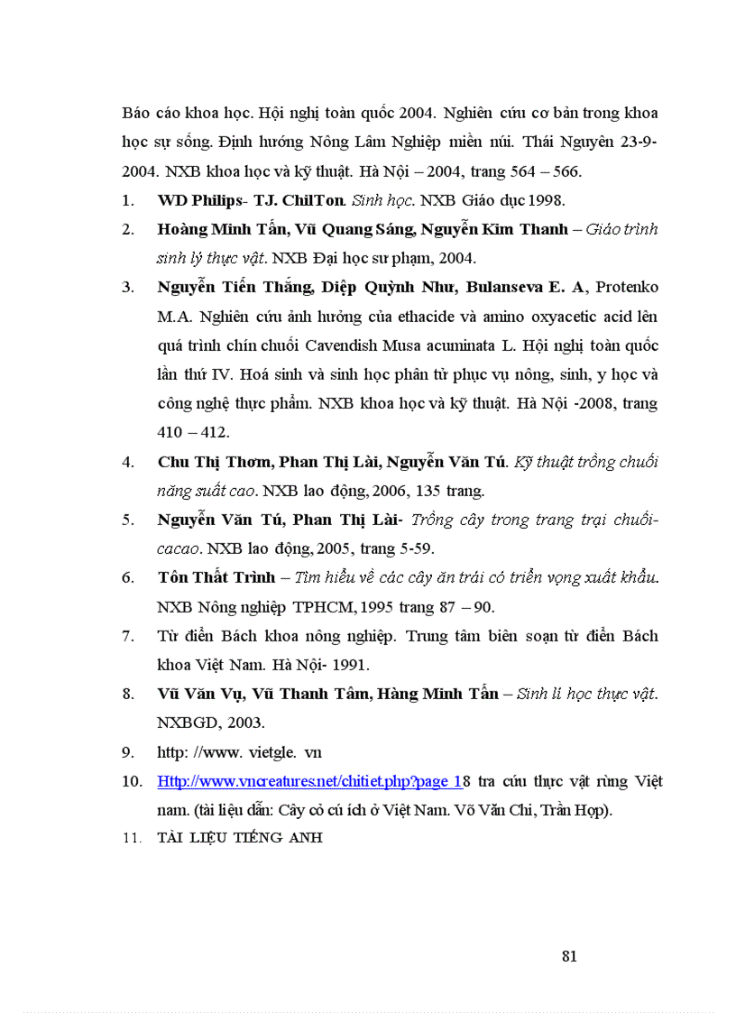 image for page Nghiên cứu động thái một số chỉ tiêu sinh lý hoá sinh theo tiến trình sinh trưởng phát triển của quả chuối tây tại huyện Thanh Trì Hà Nội 1