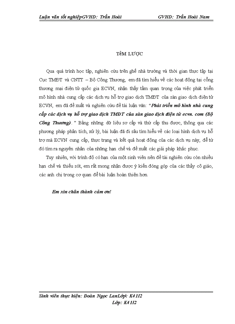 Phát triển mô hình nhà cung cấp các dịch vụ hỗ trợ giao dịch TMĐT của sàn giao dịch điện tử ecvn com Bộ Công Thương