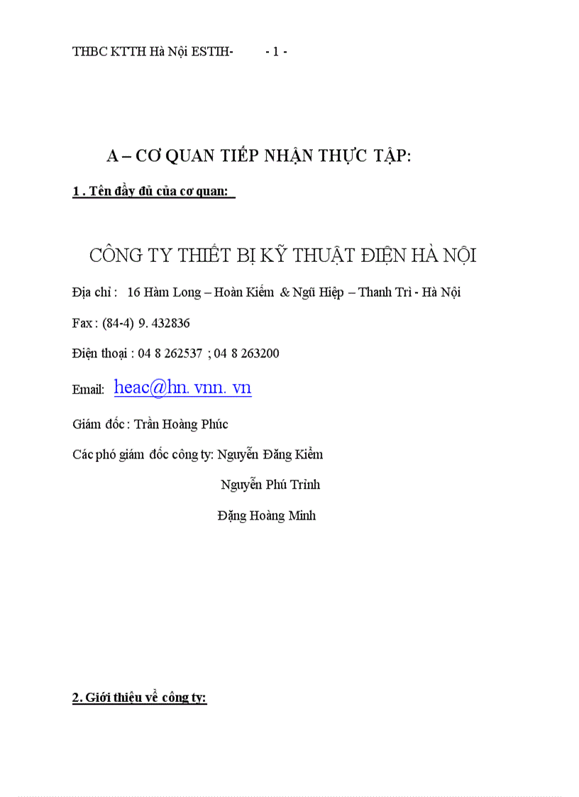 image for page Báo cáo thực tập tổng hợp tại Công ty thiết bị kỹ thuật điện hà nội tiền thân là Xí nghiệp Sửa chữa đồ điện dân dụng