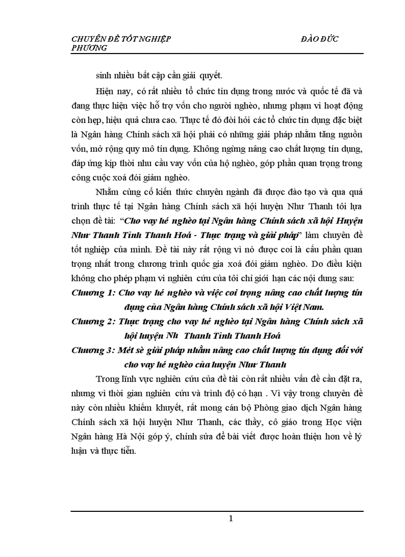 image for page Cho vay hộ nghèo tại Ngân hàng Chính sách xã hội Huyện Như Thanh Tỉnh Thanh Hoá Thực trạng và giải pháp 1