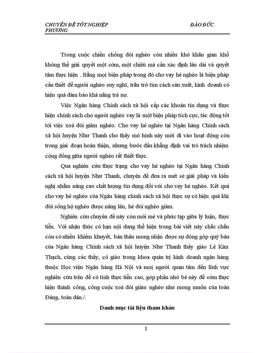 image for page Cho vay hộ nghèo tại Ngân hàng Chính sách xã hội Huyện Như Thanh Tỉnh Thanh Hoá Thực trạng và giải pháp 1