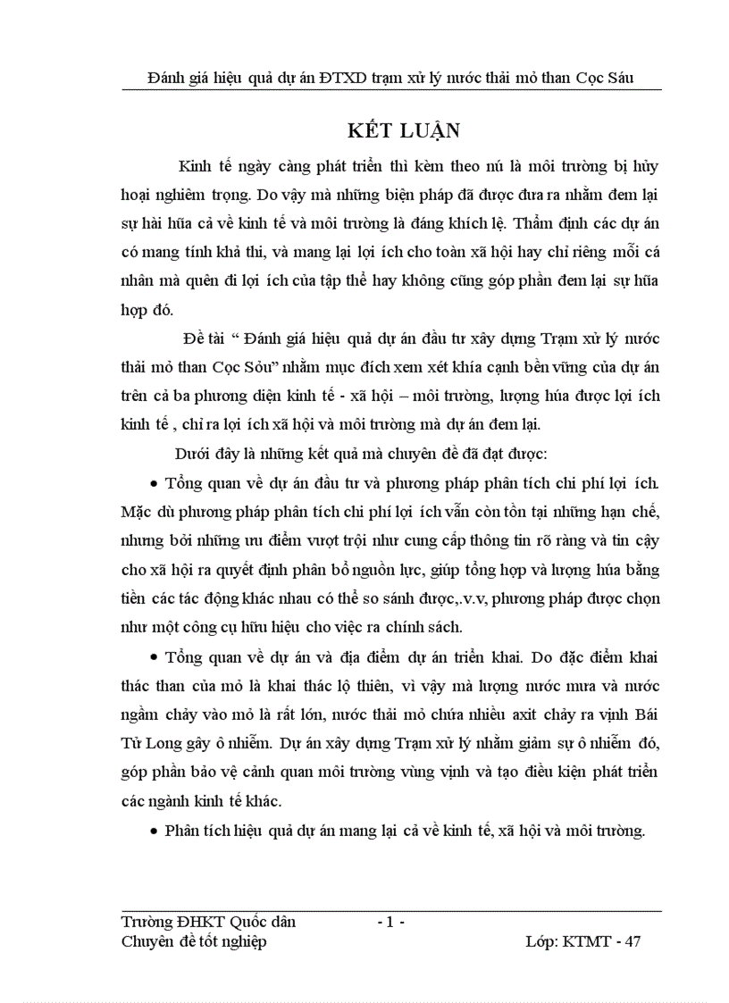 image for page Đánh giá hiệu quả dự án đầu tư xây dựng Trạm xử lý nước thải mỏ than Cọc Sáu