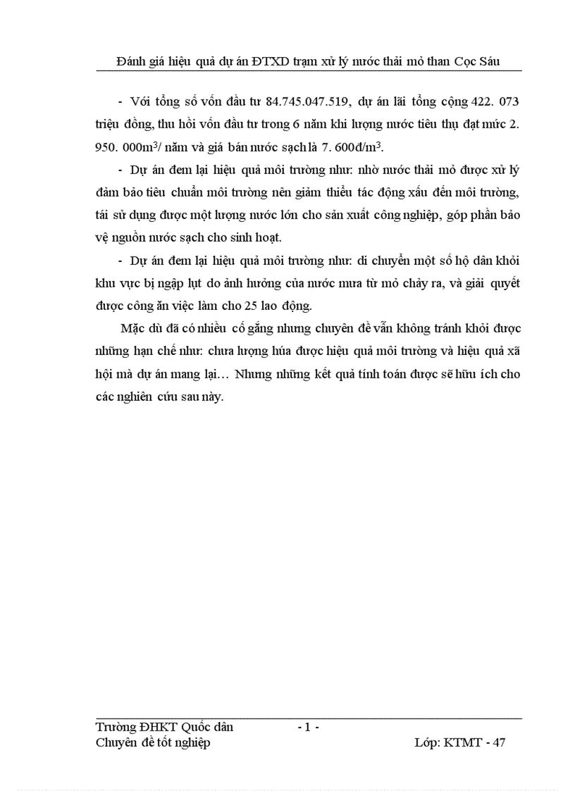 image for page Đánh giá hiệu quả dự án đầu tư xây dựng Trạm xử lý nước thải mỏ than Cọc Sáu