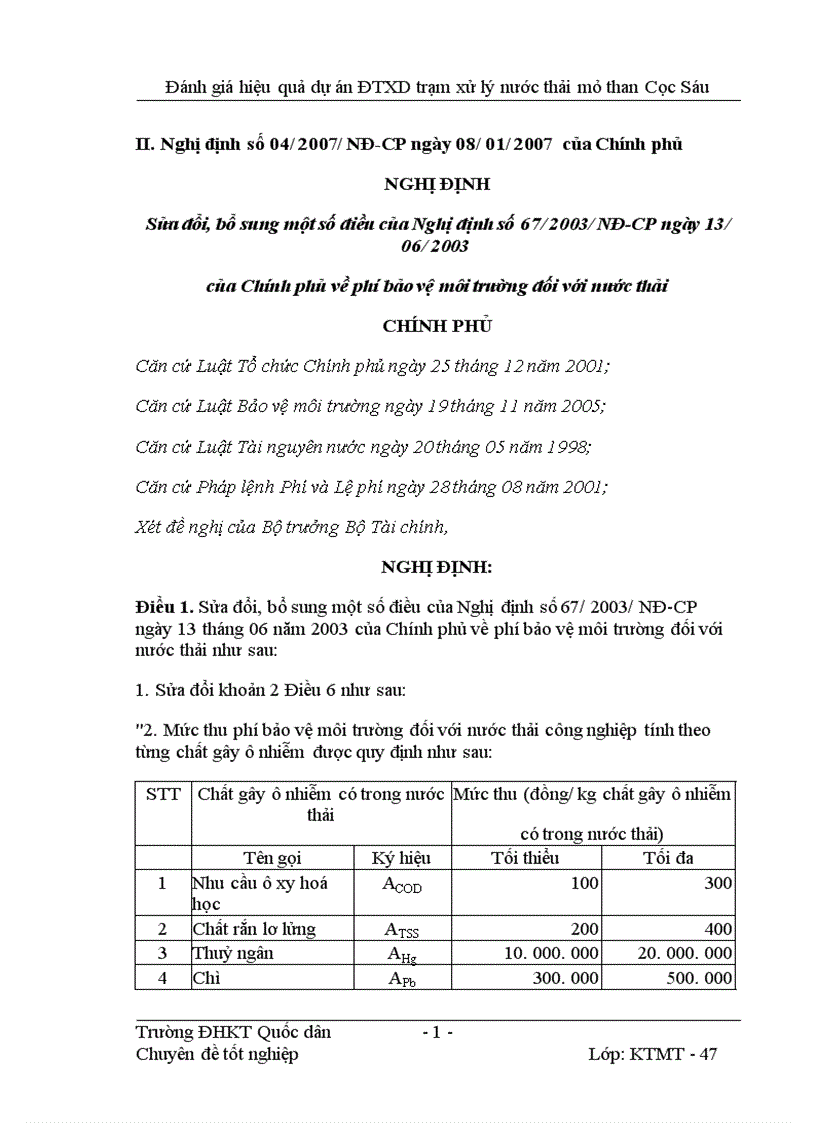 image for page Đánh giá hiệu quả dự án đầu tư xây dựng Trạm xử lý nước thải mỏ than Cọc Sáu