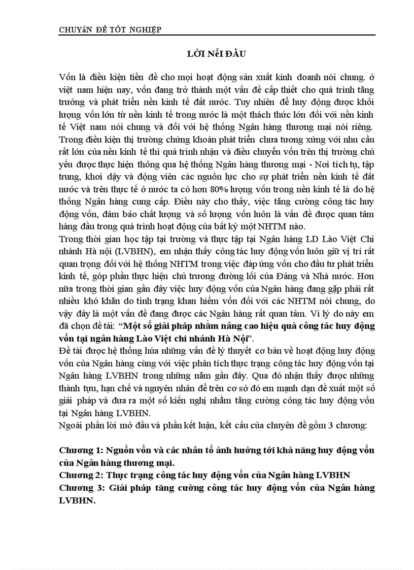 Một số giải pháp nhằm nâng cao hiệu quả công tác huy động vốn tại ngân hàng Lào Việt chi nhánh Hà Nội 1