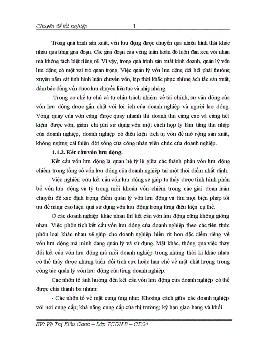 Vốn lưu động và các biện pháp nâng cao hiệu quả sử dụng vốn lưu động tại Công ty Cổ phần Cơ điện Luyện Kim Thái Nguyên 1