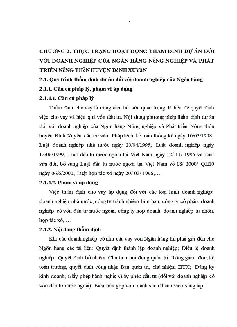 image for page Hoàn thiện hoạt động thẩm định dự án đối với doanh nghiệp của Ngân hàng Nông nghiệp và Phát triển Nông thôn huyện Bình Xuyên