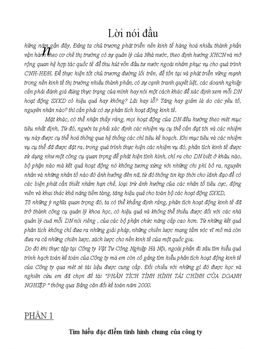 Phân tích tình hình tài chính của doanh nghiệp thông qua Bảng cân đối kế toán năm 2000