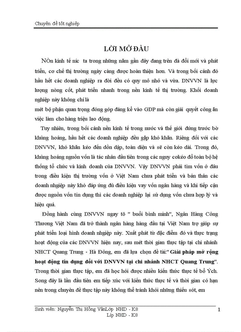 image for page Giải pháp mở rộng hoạt động tín dụng đối với DNVVN tại chi nhánh NHCT Quang Trung 1