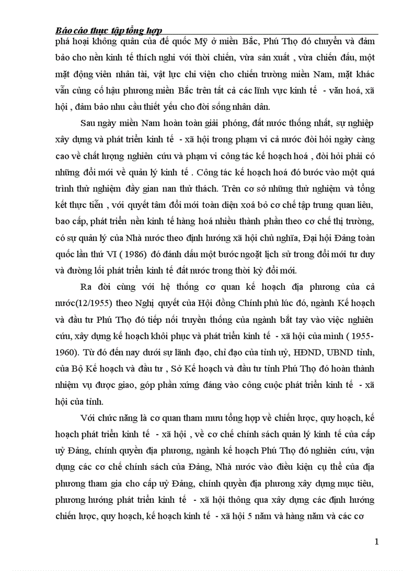 Báo cáo thực tập tổng hợp về Sở Kế hoạch và đầu tư tỉnh Phú Thọ