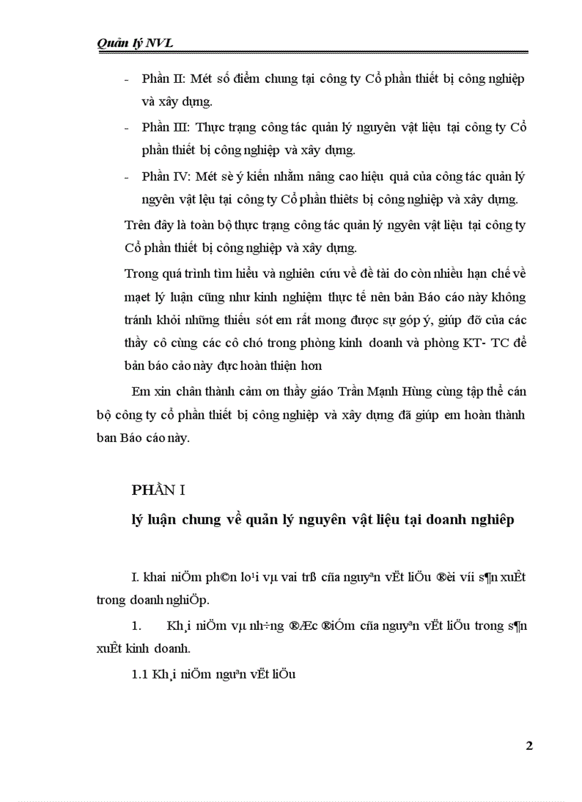 Công tác quản lý nguyên vật liệu tại công ty Cổ phần thiết bị công nghiệp và xây dựng 1