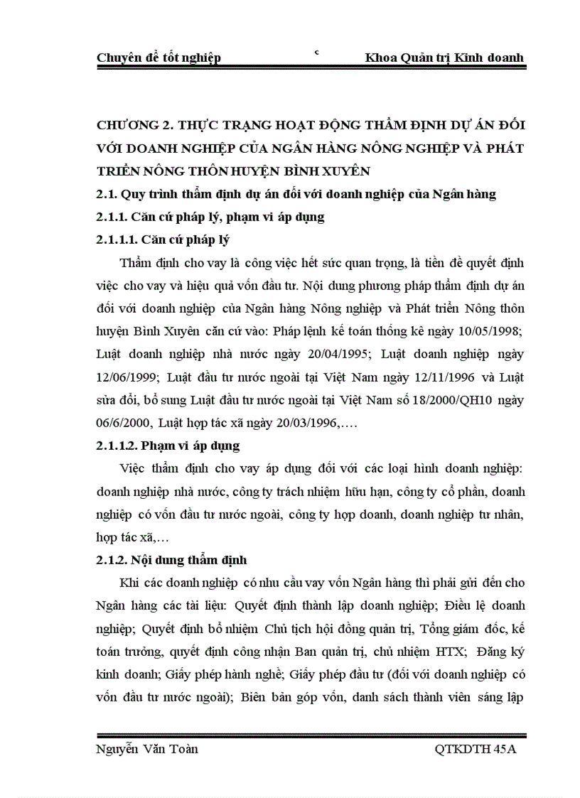 image for page Hoàn thiện hoạt động thẩm định dự án đối với doanh nghiệp của Ngân hàng Nông nghiệp và Phát triển Nông thôn huyện Bình Xuyên 1