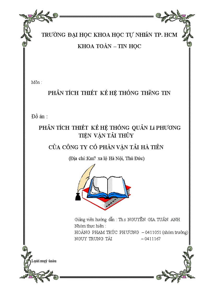 Phân tích thiết kế hệ thống quản lý phương tiện vận tải thủy của Công ty cổ phần Vận tải Hà Tiên