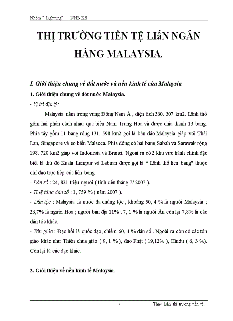 Thị trường tiền tệ liên ngân hàng malaysia 1