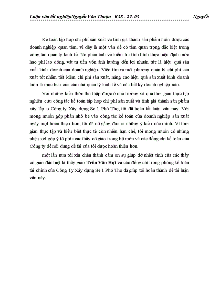 image for page Kế toán tập hợp chi phí sản xuất và tính giá thành sản phẩm xây lắp ở Công ty Xây Dựng Số 1 Phú Thọ 1