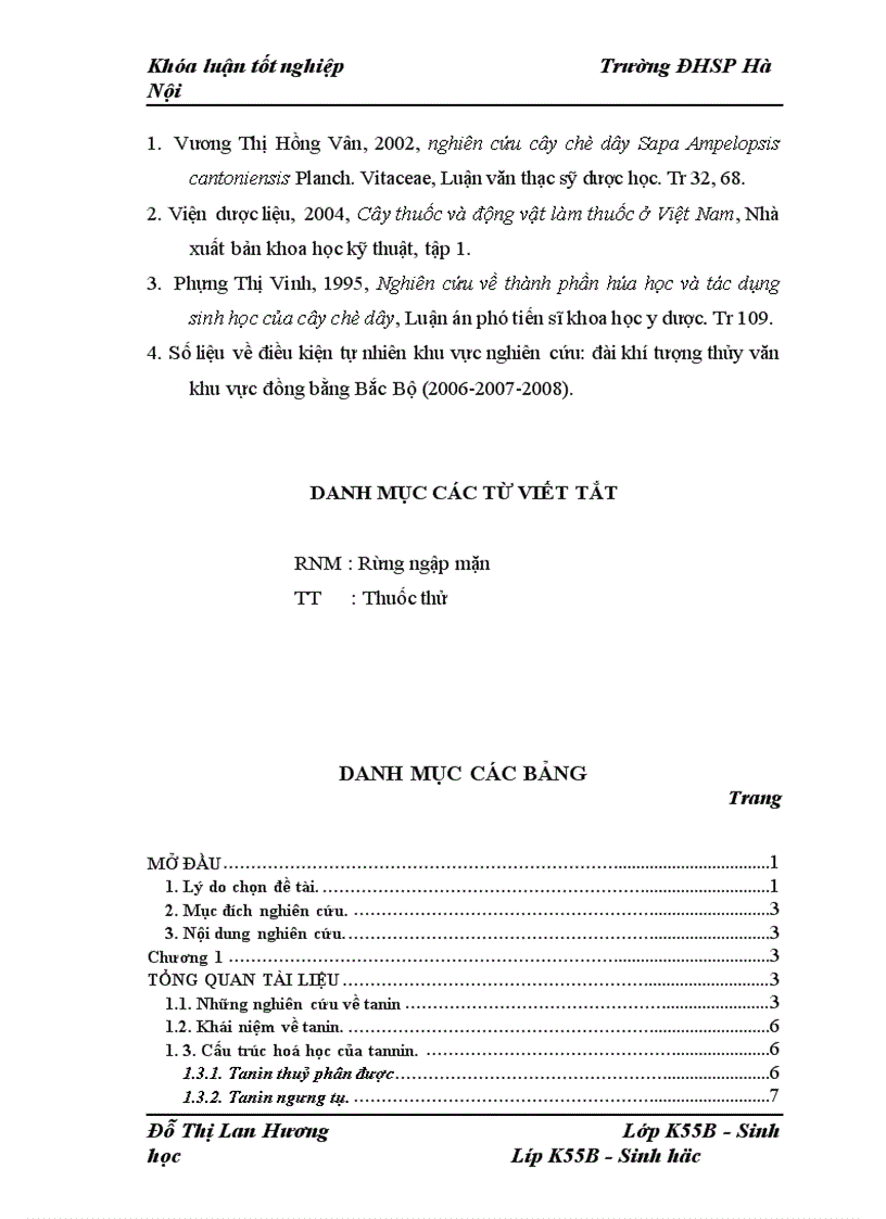 image for page Nghiên cứu để xác định hàm lượng tannin của cây trang Kandelia obovata Sheue Liu Yong và cây đước Rhizophora stylosa Griff ở một số độ tuổi khác nhau tại rừng ngập mặn huyện Giao Thuỷ tỉnh Nam Định 1