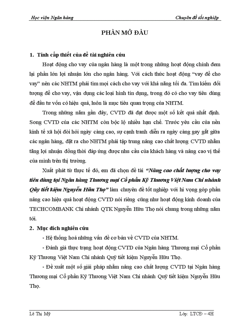 image for page Nâng cao chất lượng cho vay tiêu dùng tại Ngân hàng Thương mại Cổ phần Kỹ Thương Việt Nam Chi nhánh Qũy tiết kiệm Nguyễn Hữu Thọ 1