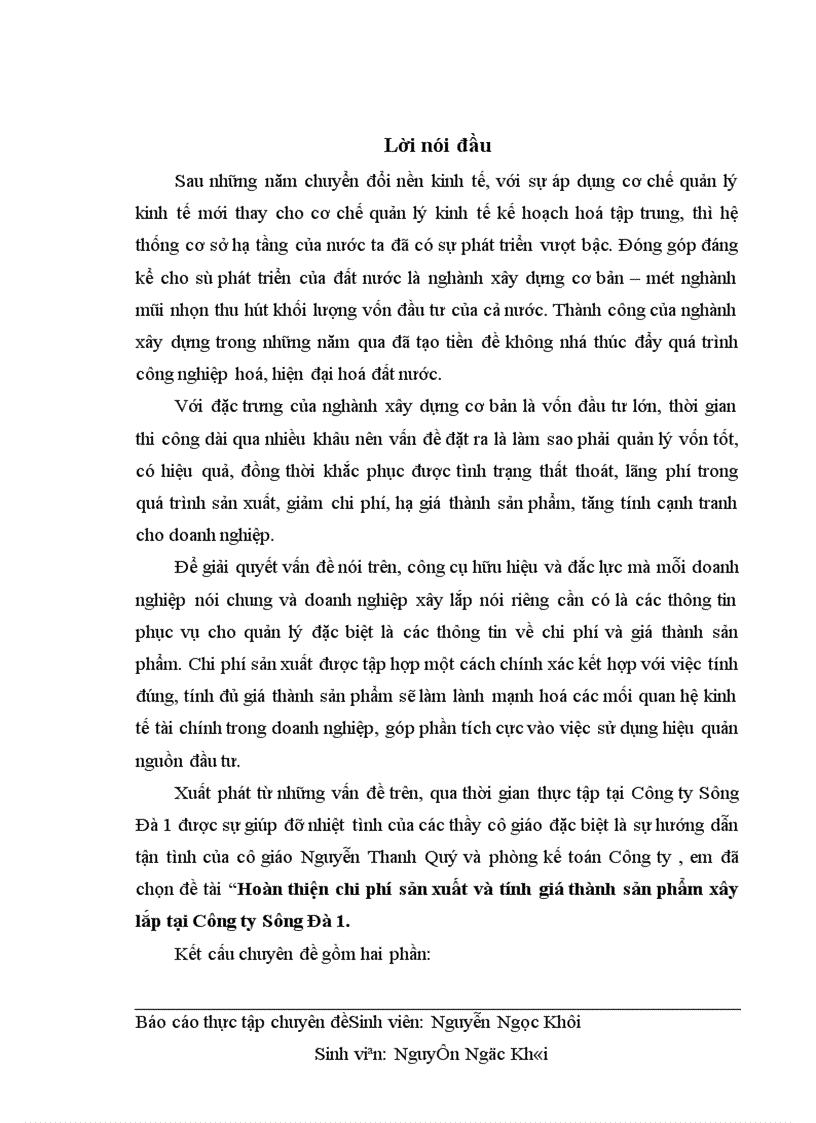 image for page Hoàn thiện chi phí sản xuất và tính giá thành sản phẩm xây lắp tại Công ty Sông Đà 1 1