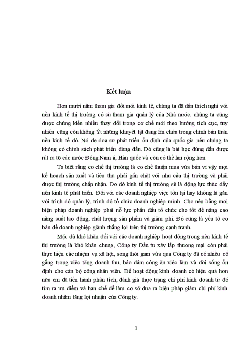 image for page Biện pháp giảm chi phí kinh doanh ở công ty Đầu Tư Xây lắp Thương Mại 1