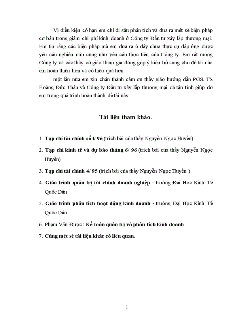 image for page Biện pháp giảm chi phí kinh doanh ở công ty Đầu Tư Xây lắp Thương Mại 1