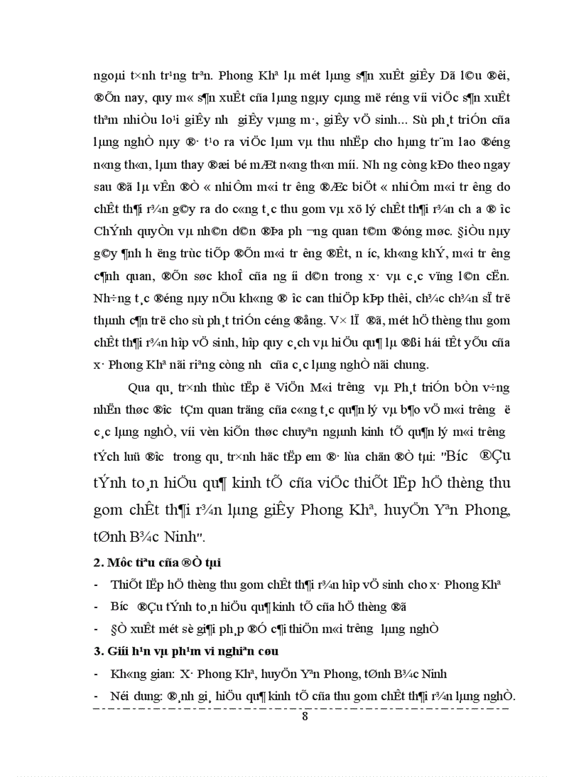 image for page Bước đầu tính toán hiệu quả kinh tế của việc thiết lập hệ thống thu gom chất thải rắn làng giấy Phong Khê huyện Yên Phong tỉnh Bắc Ninh 1