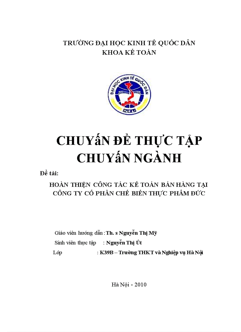 Hoàn thiện công tác kế toán bỏn hàng tại Công ty cổ phần Chế biến thực phẩm Đức