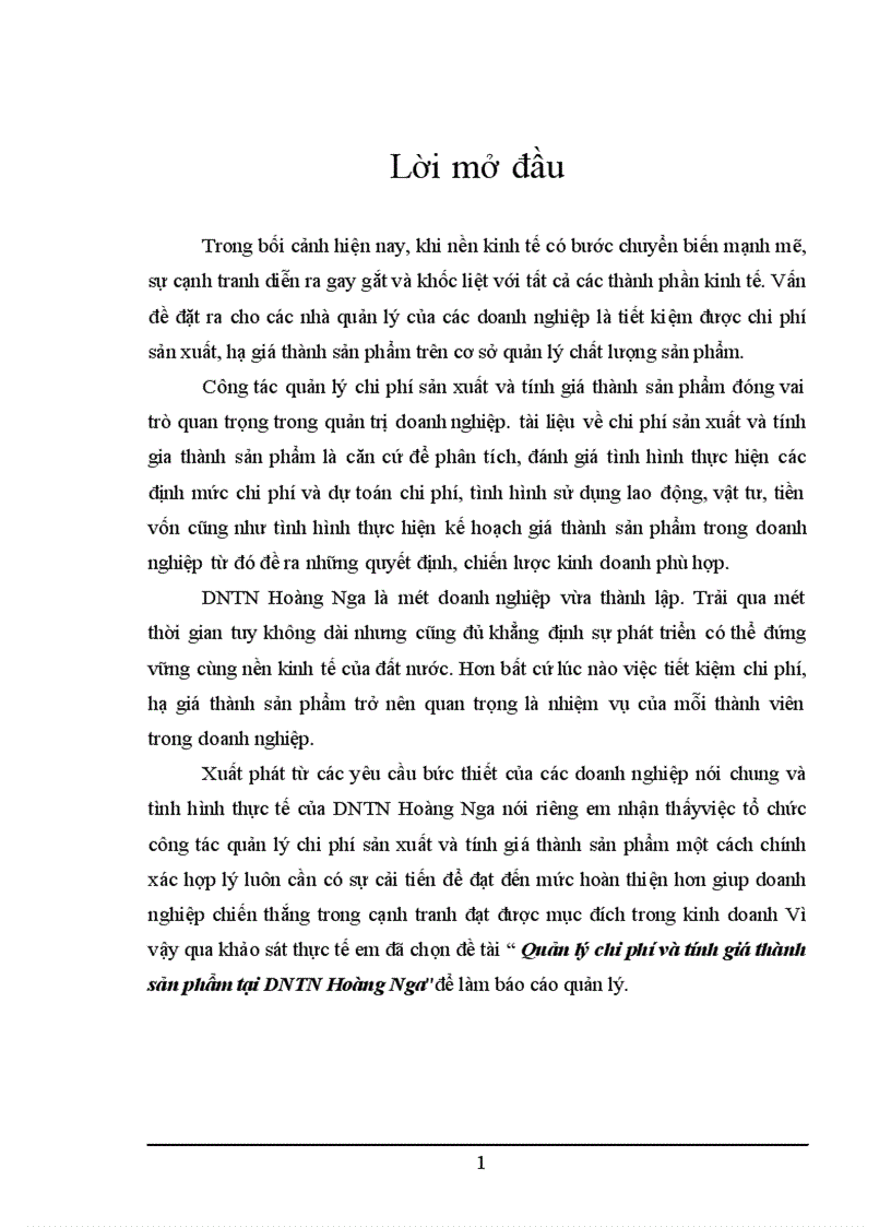 image for page Quản lý chi phí và tính giá thành sản phẩm tại DNTN Hoàng Nga 1