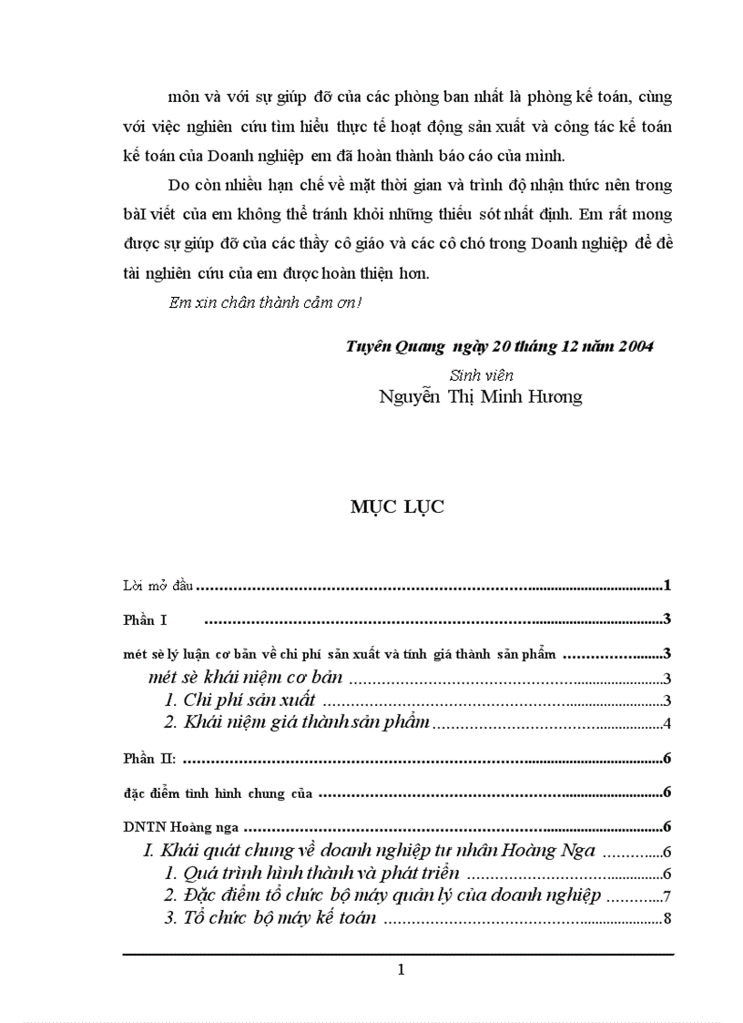 image for page Quản lý chi phí và tính giá thành sản phẩm tại DNTN Hoàng Nga 1