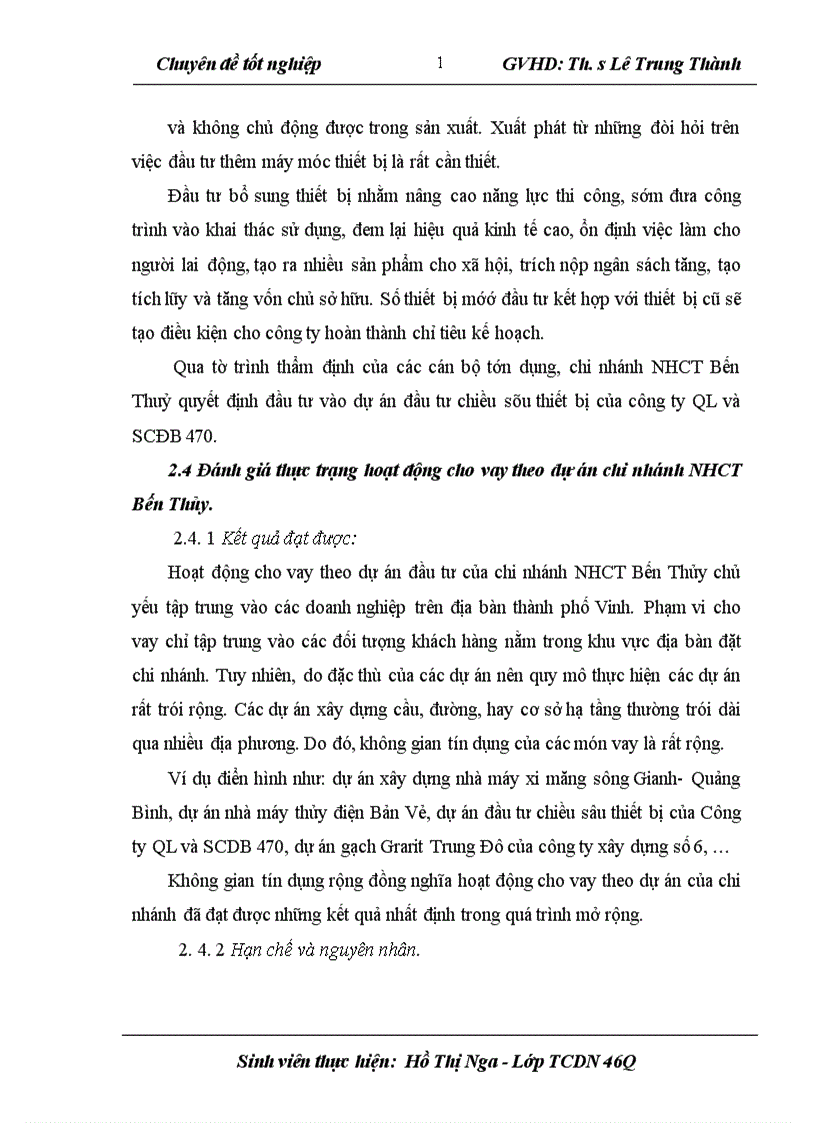 image for page Nâng cao chất lượng hoạt động cho vay theo dự án đầu tư tại Chi nhánh NHCT Bến Thuỷ 1