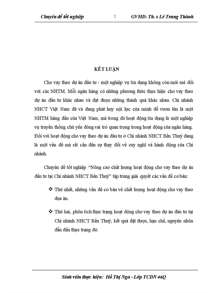 image for page Nâng cao chất lượng hoạt động cho vay theo dự án đầu tư tại Chi nhánh NHCT Bến Thuỷ 1