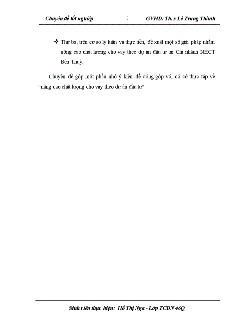 image for page Nâng cao chất lượng hoạt động cho vay theo dự án đầu tư tại Chi nhánh NHCT Bến Thuỷ 1