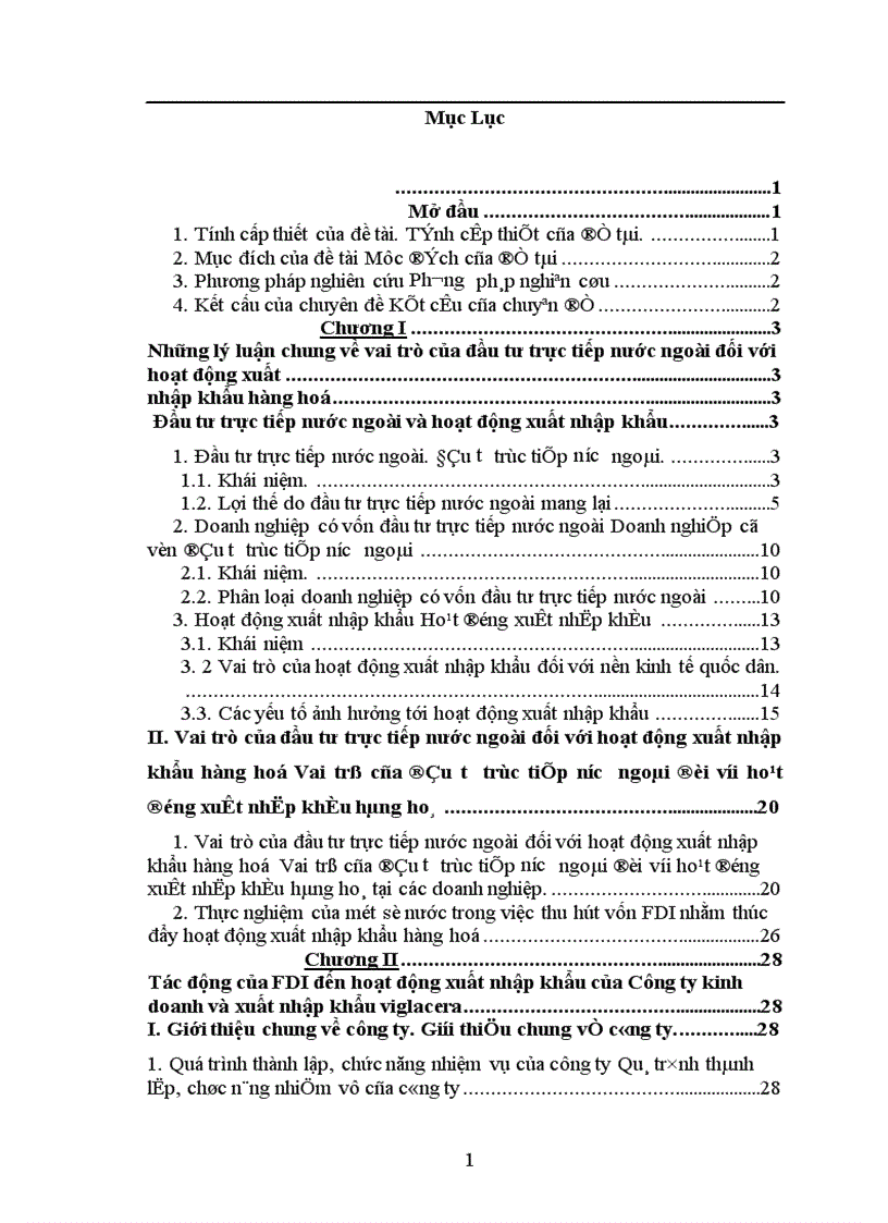 image for page Tác động của đầu tư trực tiếp nước ngoài tới hoạt động xuất nhập khẩu của Công ty kinh doanh và xuất nhập khẩu Viglacera 1
